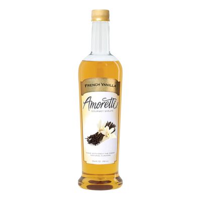 Amoretti - French Vanilla Gourmet Syrup, 94 Servings Per Bottle (750 ml), for Flavoring Coffees, Cocktails, and other Beverages, Gluten Free, GMO/GEO Free, Preservative Free