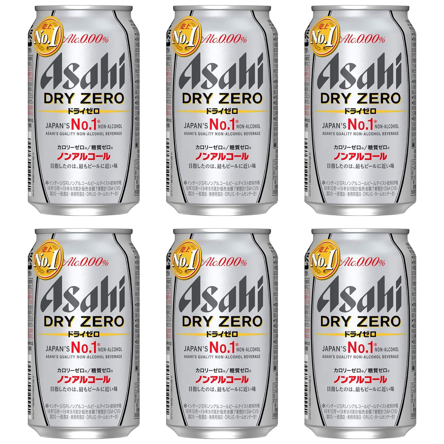 [Pack of 6] [Japan No. 1 Best NA Beer] ASAHI 0.00% Non-Alcohol, Premium Japanese Beer Beverage, , Zero Calories And Gluten Free (DRY ZERO)
