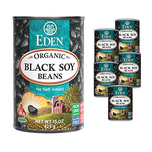 Eden Organic Black Soybeans, 15 oz Can (6-Pack), Complete Protein, No Salt Added, Non-GMO, Gluten Free, U.S. Grown, Heat and Serve, Macrobiotic, Soy Beans