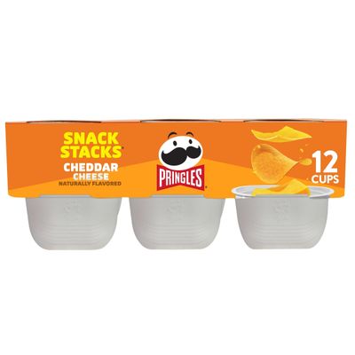 Pringles Potato Crisps Chips, Lunch Snacks, Office and Kids Snacks, Snack Stacks, Cheddar Cheese, 8.8oz Tray (12 Cups)