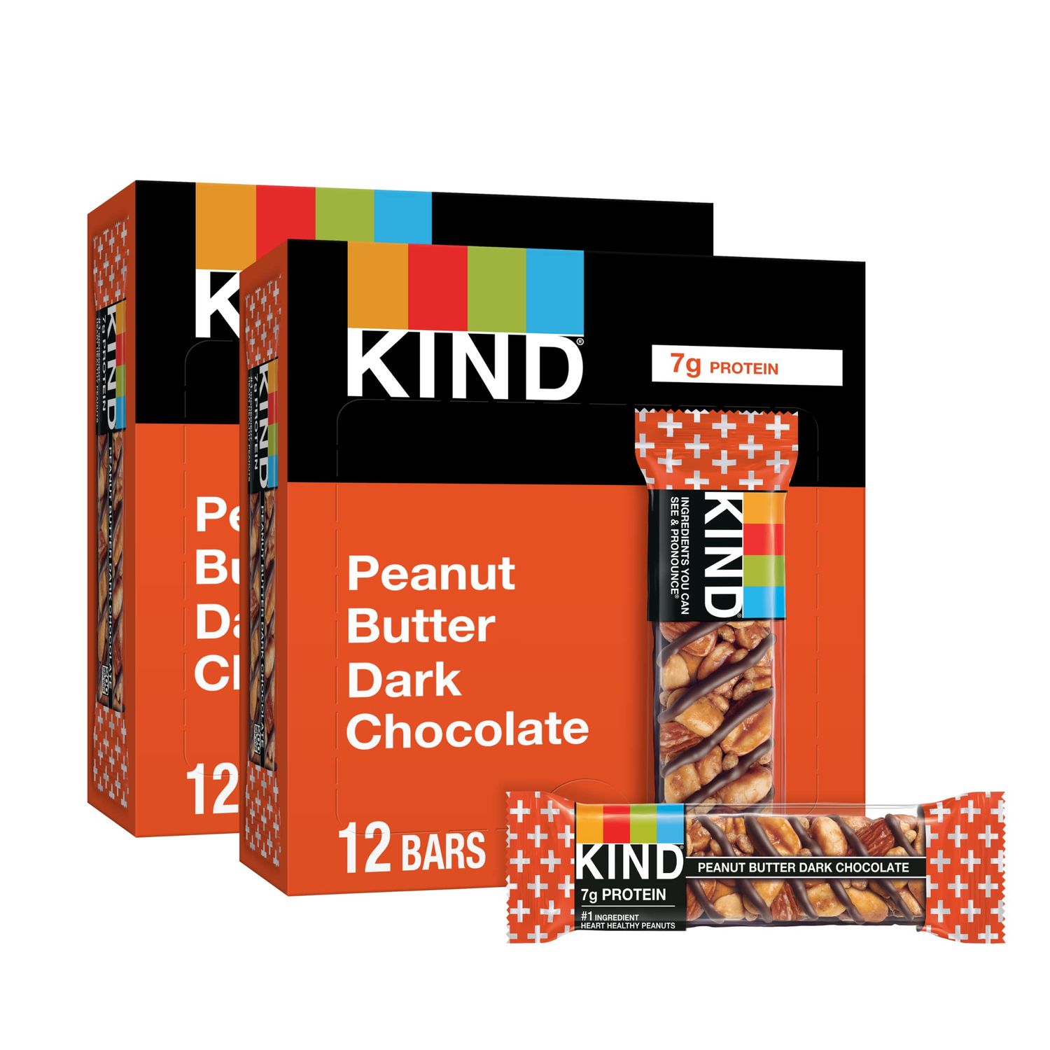 KIND Nut Bars, Peanut Butter Dark Chocolate, Healthy Snacks, Good Source of Fiber, Gluten Free, 7g Protein, 24 Count