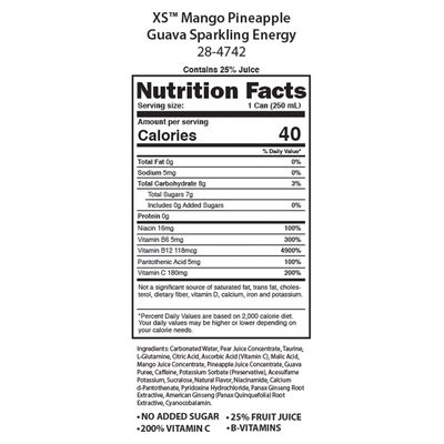 Xs Sparkling Juiced Energy Mango Pineapple Guava, 12 Pack,7.33 lbs,8.4 fl oz each