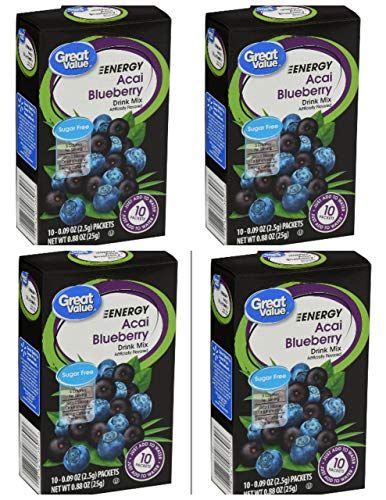 Great Value Energy Acai Blueberry Sugar-Free Drink Mix: 4 box count (40 packets)