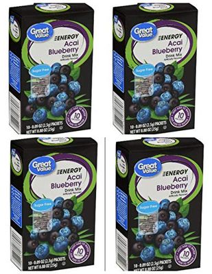 Great Value Energy Acai Blueberry Sugar-Free Drink Mix: 4 box count (40 packets)
