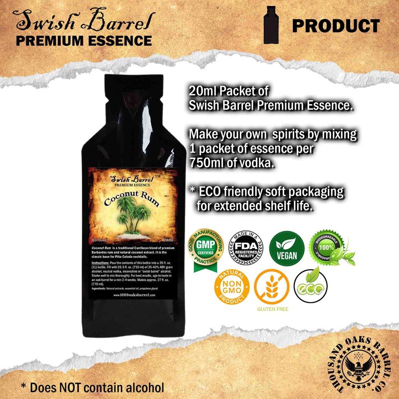 Coconut Rum Essence | Bootleg Kit Refills | Thousand Oaks Barrel Co. | Gourmet Flavors for Cocktails Mixers and Cooking Daiquiri Pia Colada | 20ml .65oz Packet