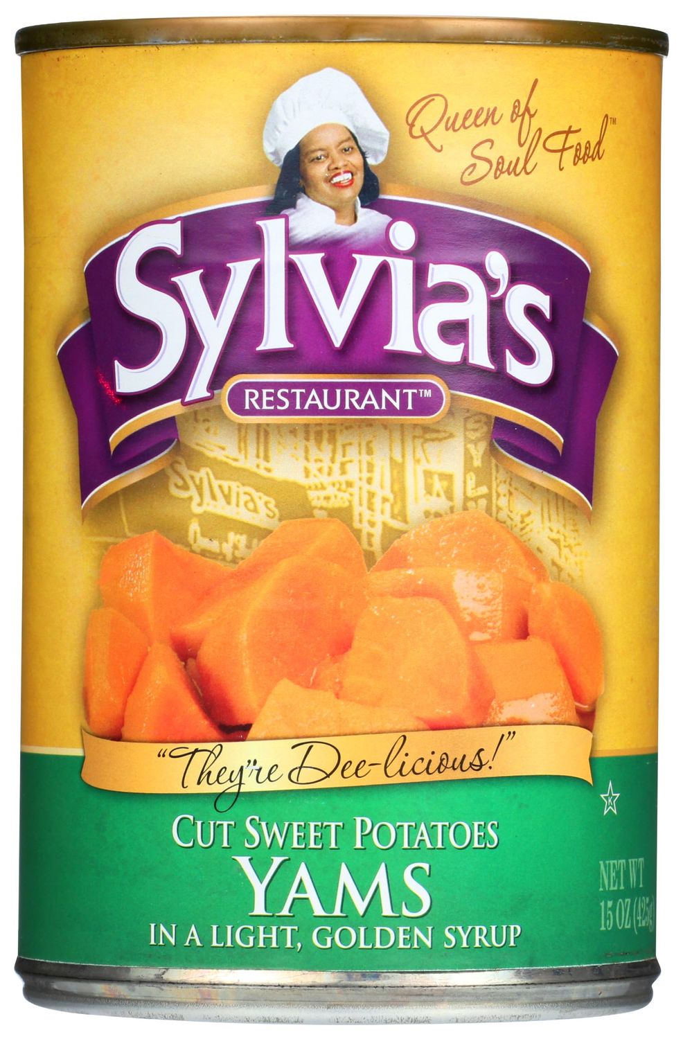 Sylvia&#39;s Restaurant Cut Sweet Potatoes Yams in a Light Golden Syrup, Heart Healthy, No Cholesterol, Kosher, 15 Ounce (Pack of 12)