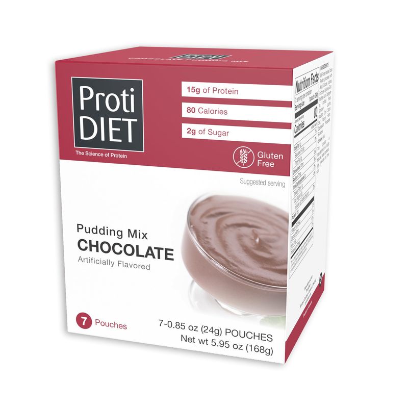 ProtiDIET Chocolate Instant Pudding Mix - Gluten free, Keto-friendly, High Protein Snacks with Nutritious Minerals, Easy-to-Prepare Chocolate Pudding - 7 Pudding Mix Pouches Per Box
