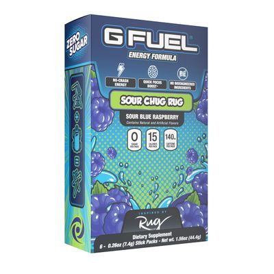 G Fuel FaZe Rug Energy Powder Packets, Sugar Free, Clean Caffeine Focus Supplement, Water Mix, Sour Blue Raspberry Flavor, Focus Amino, Vitamin + Antioxidants Blend - 6 Stick Pack, 0.25 oz