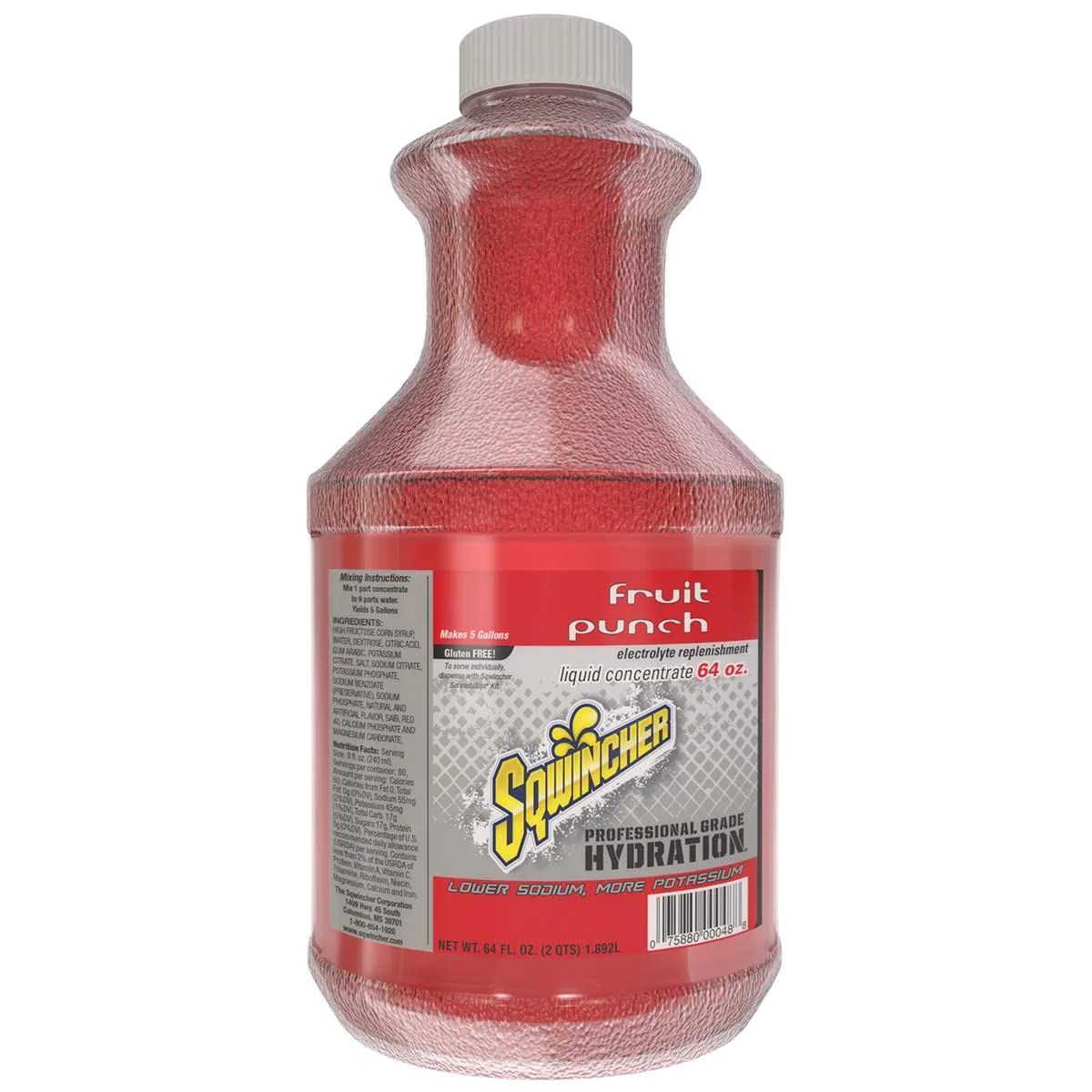 Sqwincher Liquid Concentrate Electrolyte Drink, Fruit Punch, 64oz Bottles, 6/carton