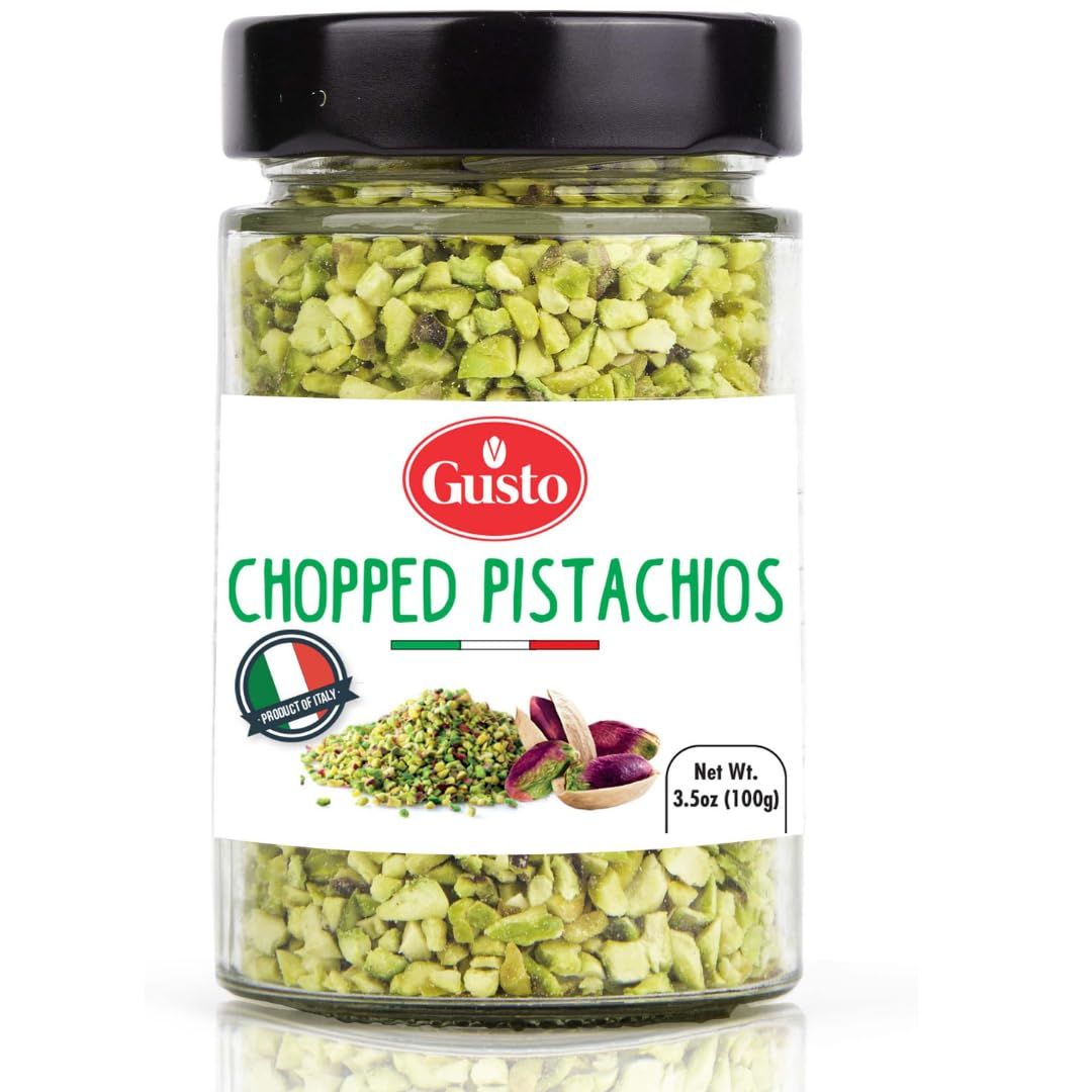 Pistachios Chopped, 3.5 oz (100 g), Sicilian Raw Pistachio Crumbles, Bronte, Sicily, Italy Pistachio pieces baking, cooking, ice cream topping, pizza pasta, sanwhich, Non GMO, by Gusto ETNA