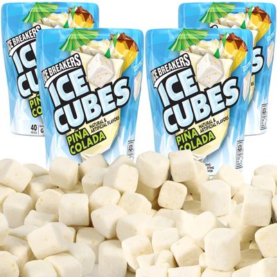 Pina Colada Gum to Enjoy Home Snaking Moments - Sugar Free Refreshingly Cool Cubed Chewing Gum for Mother's Day, Kids School Bags, Party Favors, and Desk Drawers, 4 Pack.