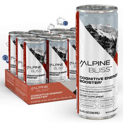 Alpine Bliss Energy Drink with Ginger Root Tyrosine and Saffron Extract Clean Focus and Mental Clarity Number 1 Energy Drinks Excellence Awards Winner 2024 Berry Flavor 12 Pack