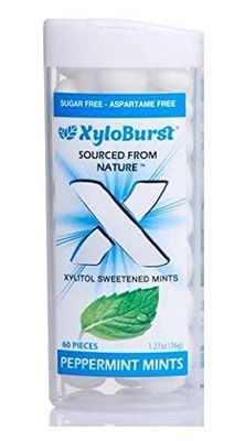 XyloBurst - Xylitol Mints | Sugar Free Breath Mints for Oral Health | Gluten Free, Vegan, Keto Friendly | Aspartame Free Mints | Peppermint | 60 Count Jar, 8-Pack