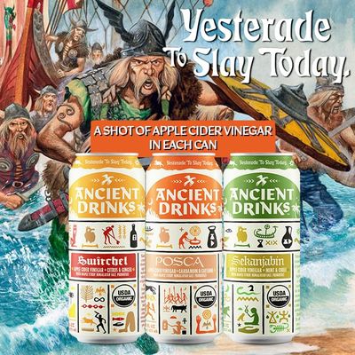ANCIENT DRINKS Apple Cider Vinegar Beverage with Electrolytes, Vitamins, &amp; Probiotics, Organic, Super-Hydrating Sports Drink - Mixed Pack (Posca, Switchel, Sekanjabin) - 16 fl oz (12 cans)