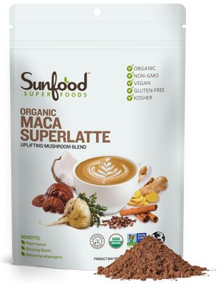 Sunfood Superfoods Maca Superlatte Powder Drink Mix with Reishi Mushrooms and Gelatinized Maca | 6oz Bag | Organic, Non-GMO, Vegan