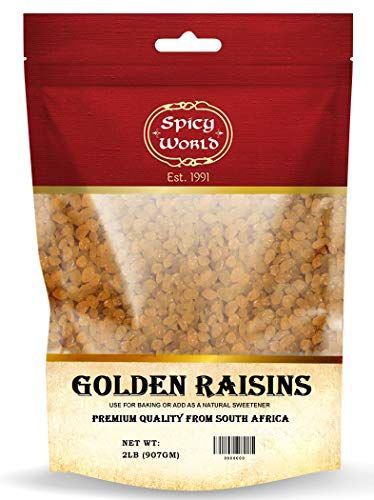 Spicy World Golden Raisins 2 LB Bulk Bag - Sweet &amp; Seedless Sultanas from South Africa | | Perfectly Dried for Natural Sweetness | Ideal Dried Fruit Snack | For Baking &amp; More | No Added Sugar