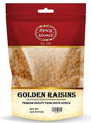 Spicy World Golden Raisins 2 LB Bulk Bag - Sweet &amp; Seedless Sultanas from South Africa | | Perfectly Dried for Natural Sweetness | Ideal Dried Fruit Snack | For Baking &amp; More | No Added Sugar