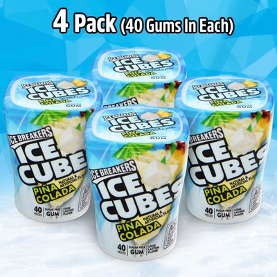 Pina Colada Gum to Enjoy Home Snaking Moments - Sugar Free Refreshingly Cool Cubed Chewing Gum for Mother's Day, Kids School Bags, Party Favors, and Desk Drawers, 4 Pack.