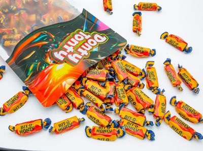 BIT-O-HONEY Candy 5 lb - Bulk Bag, Retro Taffy, Honey &amp; Almond Flavor, Soft Chewy, Individually Wrapped