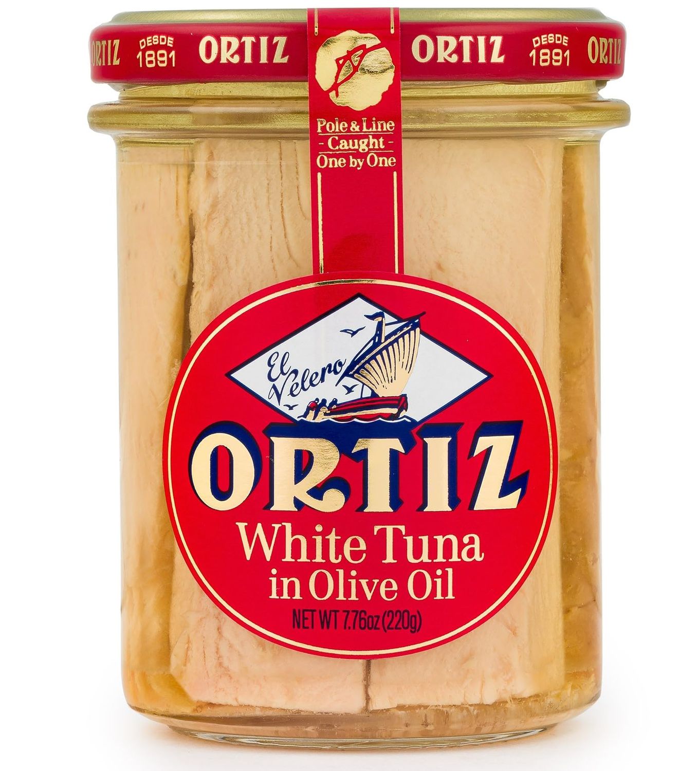 Ortiz Tuna in Olive Oil, 7.76oz Glass Jar | Superior Tuna in Olive Oil | Ortiz White Tuna in Olive Oil [7.76oz/220gr Net Wt.]