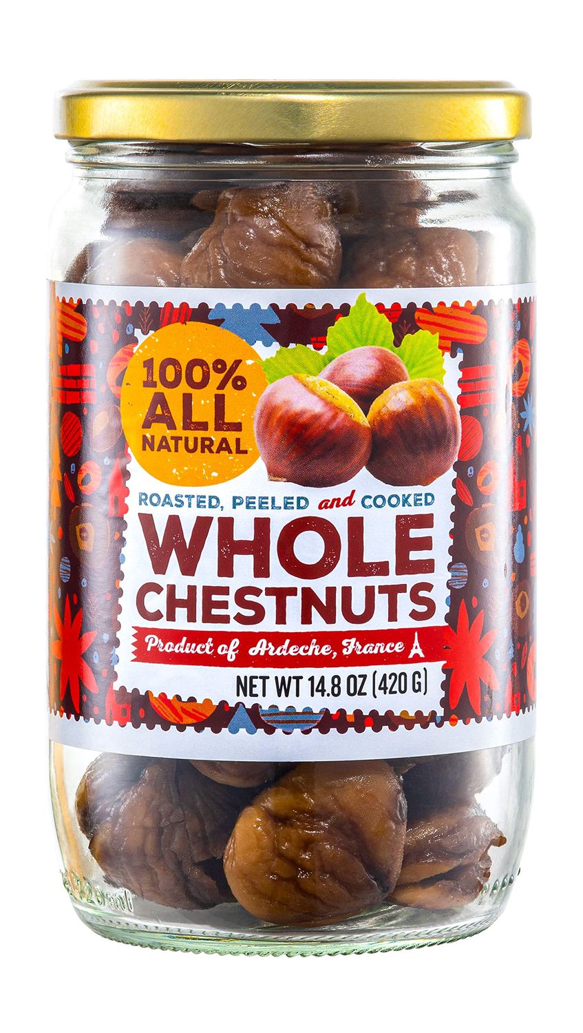 Gourmanity Chestnut Jar, Chestnuts From Ardeche, France, Whole Roasted Chestnuts Peeled and Ready to Eat, Great for Cooking, Baking &amp; Healthy Snacking, Kosher, Non Gmo and Gluten Free, 14.8 oz