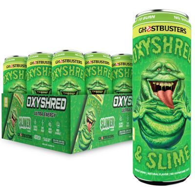 EHP Labs x Ghostbusters OxyShred Healthy Energy Drink - Zero Sugar Energy Drinks, Green Tea Extract, Vitamin C &amp; L Carnitine - Zero Carbs, Zero Calories, Clean Caffeine - Slimer Lime (12-Pack)