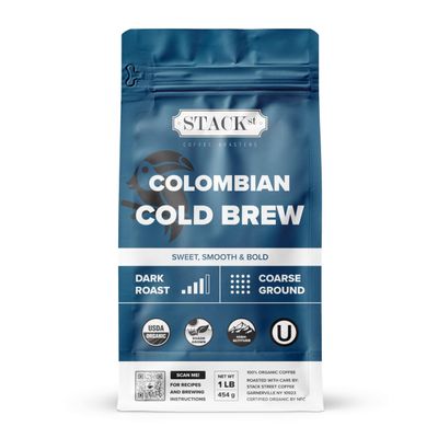 Organic Cold Brew Coffee Coarse Ground 1 LB - Colombian Supremo Reserve Flavor Dark Roast Coarse Grind - 100% Arabica Beans - Handcrafted, Single Origin, Micro Roast, Direct Trade - By Stack Street