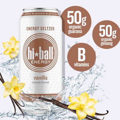 Hiball Energy Seltzer Water, Caffeinated Sparkling Water Made with Vitamin B12 and Vitamin B6, Sugar Free, Vanilla, 16 Fl Oz (Pack of 8)