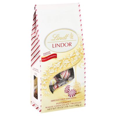 Lindt LINDOR White Chocolate Peppermint Candy Truffles with Smooth Peppermint Truffle Center, 19 oz. Bag