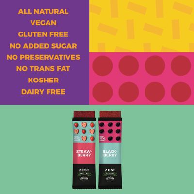 Dried Fruit Bars by Zest Delites, Fruit Leather, Fruit Strips, Healthy Snacks Pack for Adults, Fruit Snacks, Lavashak, Apple-Based, Blackberry, Strawberry, 0.88 oz x 10