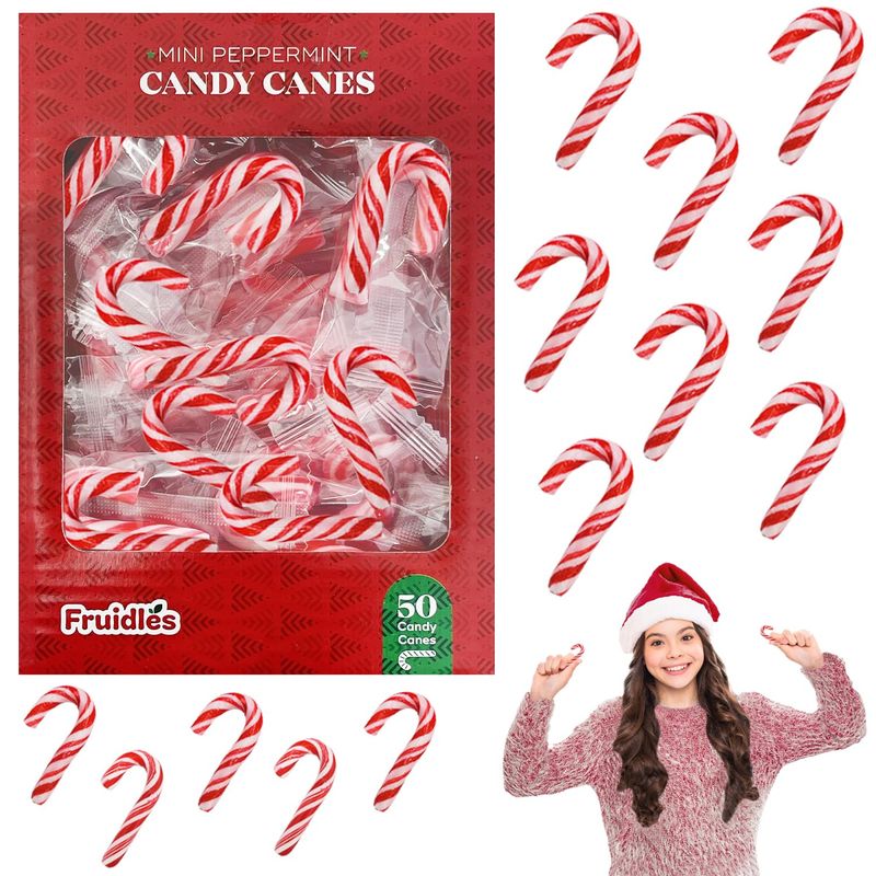 Fruidles Christmas Candy Canes Mini's Suckers, Peppermint Flavor, Individually Wrapped, 2 Inch, Net WT 4.42oz (125g) (50-Pack)