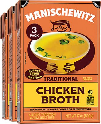 Manischewitz Chicken Broth 17oz (3 Pack), Rich Flavor | Kettle Cooked &amp; Slowly Simmered | Certified Kosher