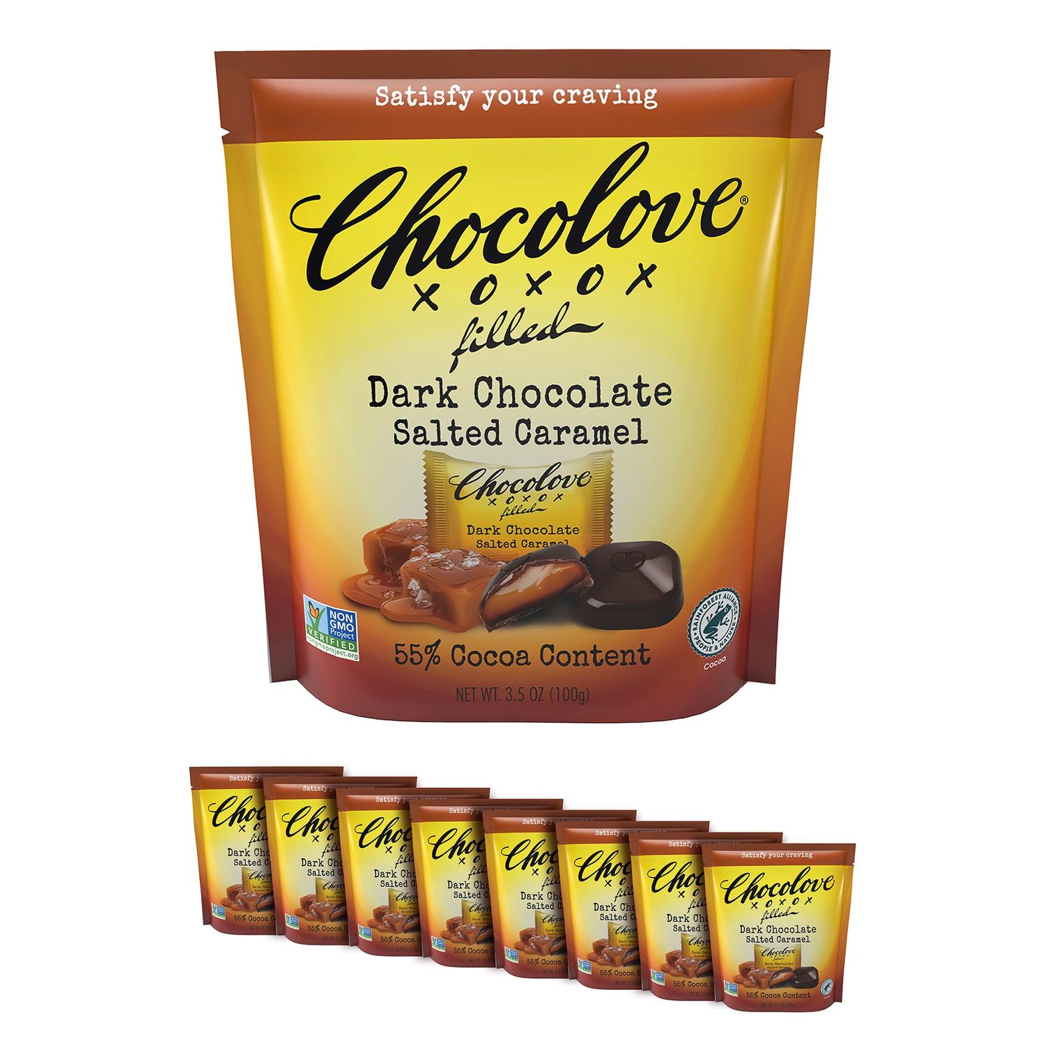 Chocolove Salted Caramel Chocolate Bites | 55% Cocoa | Silky Caramel with a Hint of Salt | Made with Premium Belgian Chocolate | Non-GMO, &amp; Gluten-Free, 3.5 oz Pack (8 Pack)