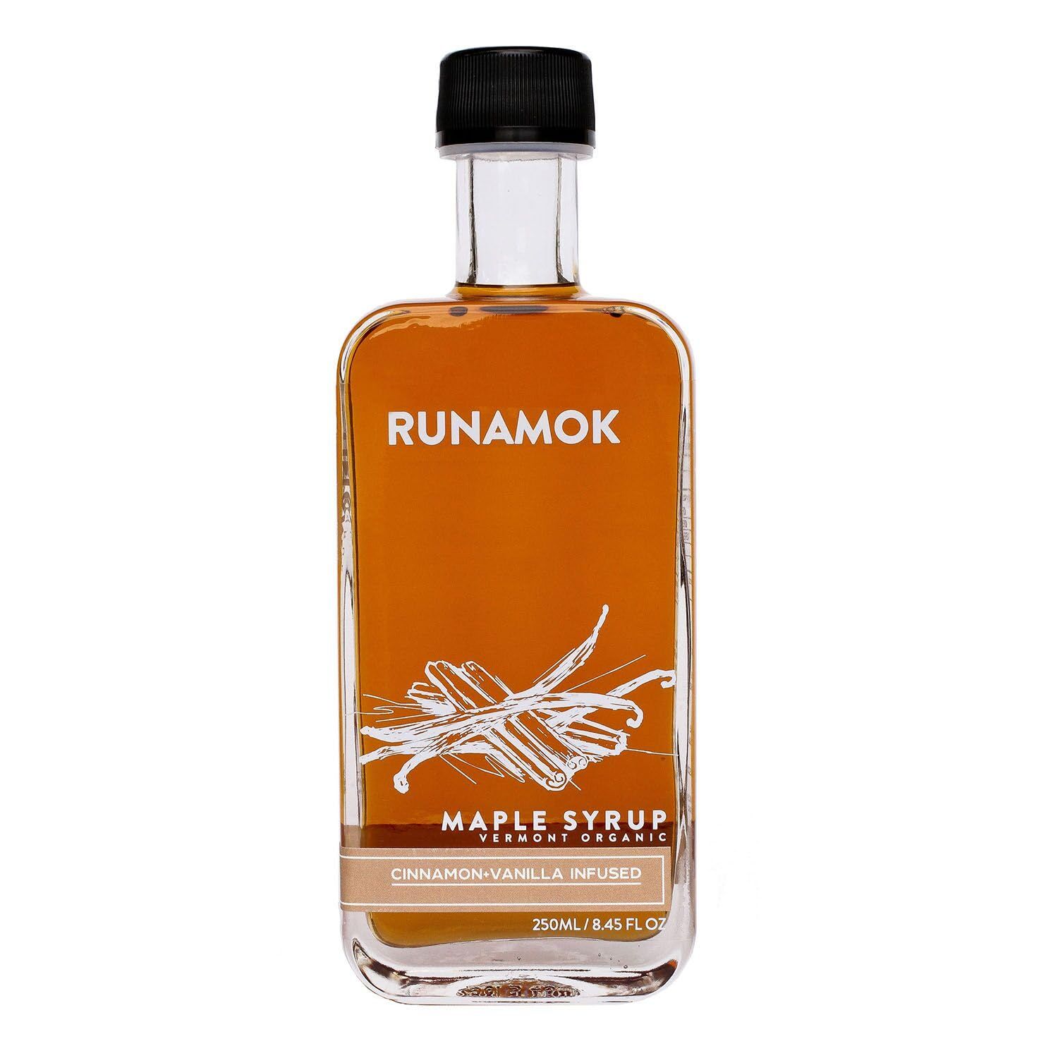 Runamok Maple Cinnamon-Vanilla Infused Maple Syrup - Authentic &amp; Real Vermont Maple Syrup | Gluten Free &amp; Natural Sweetener | Breakfast, Coffee, Pancakes Maple Syrup | 8.45 Fl Oz (250mL)
