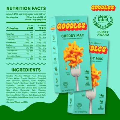 Goodles Cheddy Mac &amp; Cheese 12 Pack, 6oz - 14g Protein, 6g Fiber with Prebiotics, 21 Nutrients and Made w/REAL Cheese! | Clean Label Certified