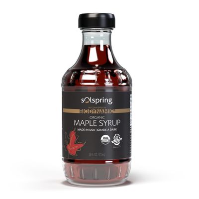 Solspring In-Conversion Biodynamic Organic Maple Syrup, 16 Fl. Oz. (473 mL), Made in USA, Grade A Dark, Certified USDA Organic, Regenerative, Non-GMO, Gluten Free, Soy Free, Dr. Mercola