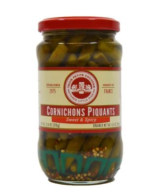 Les Trois Petits Sweet &amp; Spicy Baby Gherkins, Vegan, 12.4 Ounces (Pack Of 12)