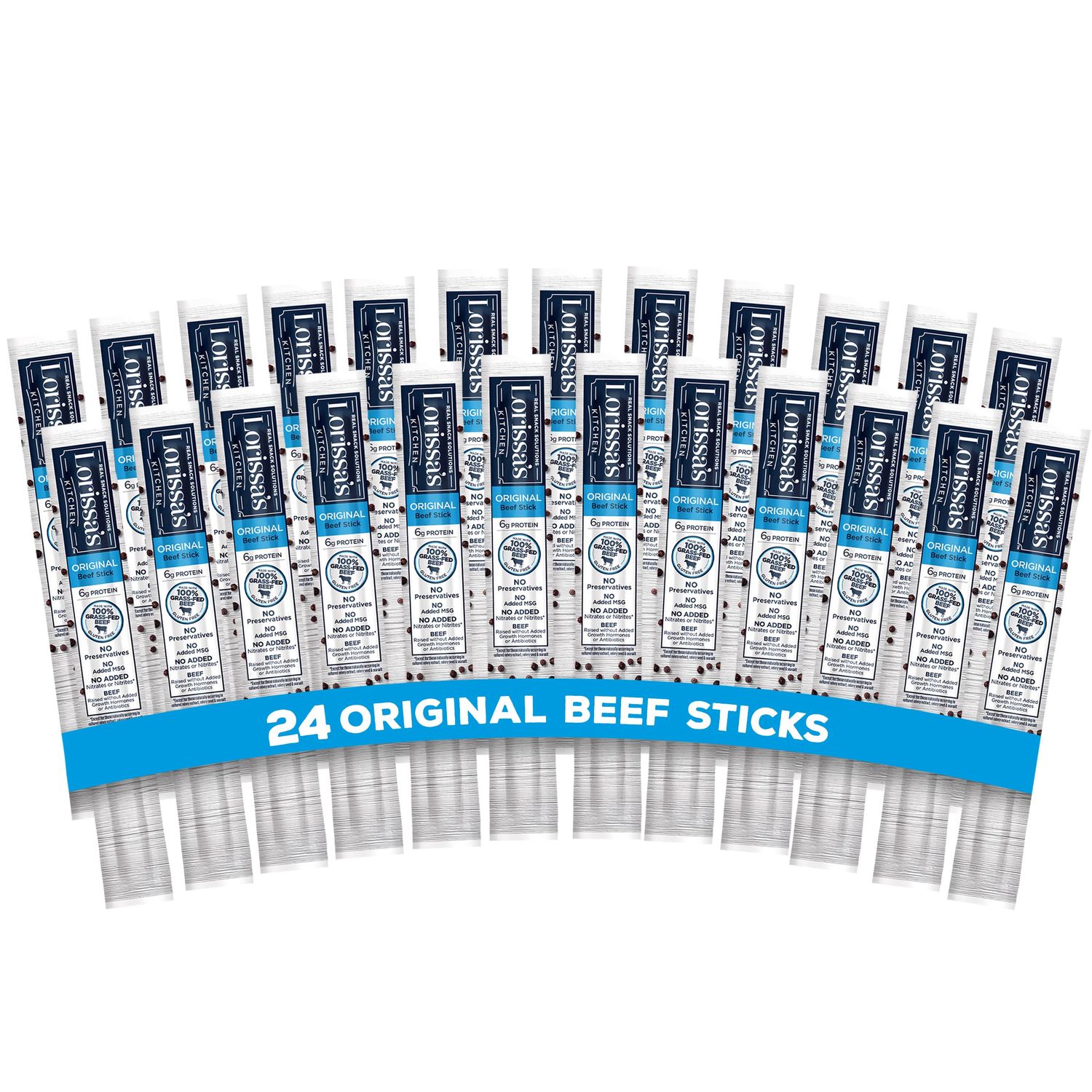 Lorissa's Kitchen Grass-Fed Beef Jerky Meat Snack Sticks - Keto Friendly Snacks, Gluten Free, No Added Nitrites or Nitrates, Original Flavor, 1 oz. Pack of 24