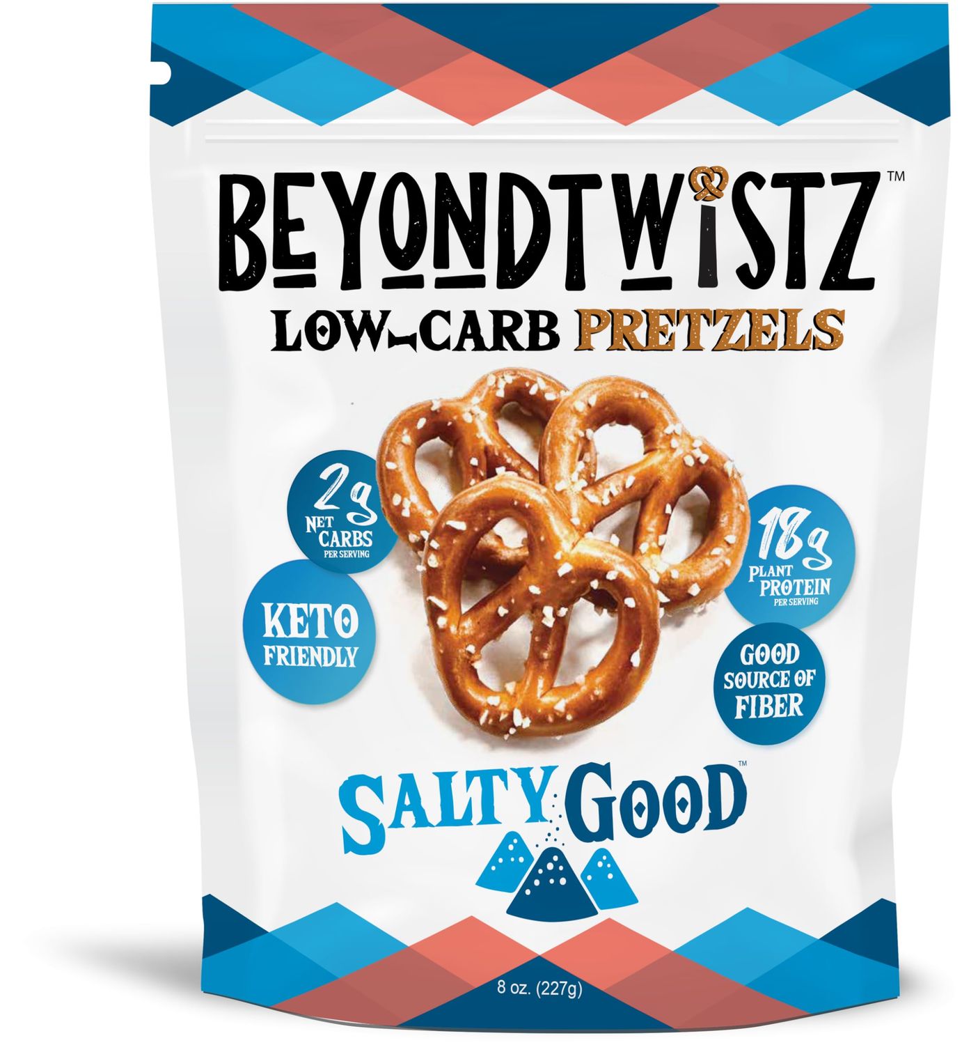 BeyondTwistz Low Carb Pretzels, Salty Good, Keto Friendly, 2g Net Carbs, 18g Protein, Powered By HealthSense High Fiber Wheat Flour, Family Size 8oz Bag, Pack of 1