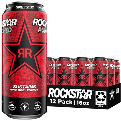 Rockstar Punched Energy Drink, Fruit Punch, 16 Fl Oz (Pack of 12) (Packaging May Vary)