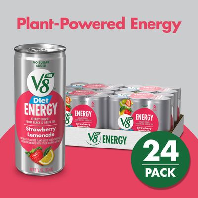 V8 +Energy Diet Strawberry Lemonade Juice Energy Drink, 8 fl oz Can (24 Pack)