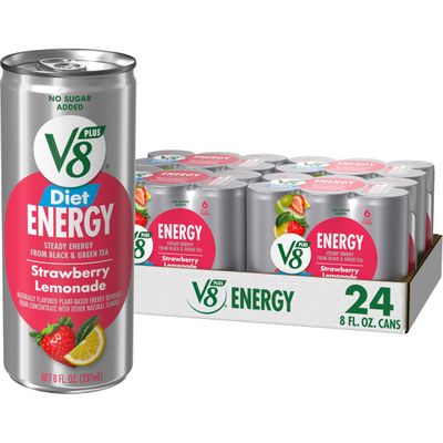 V8 +Energy Diet Strawberry Lemonade Juice Energy Drink, 8 fl oz Can (24 Pack)