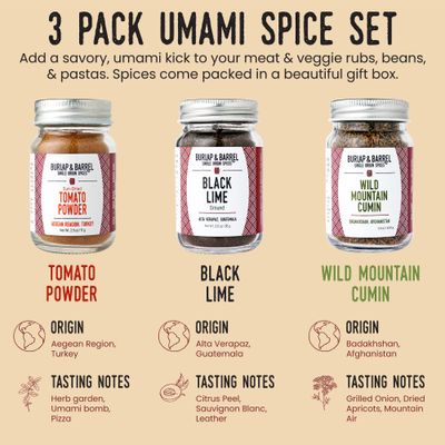 Burlap & Barrel Taco Seasoning Single Origin Spice Set - As seen on Shark Tank! - Wild Mountain Cumin, Sun-Dried Tomato, Ground Black Lime - 3 Full Size in a Gift Box - Gift for Mom