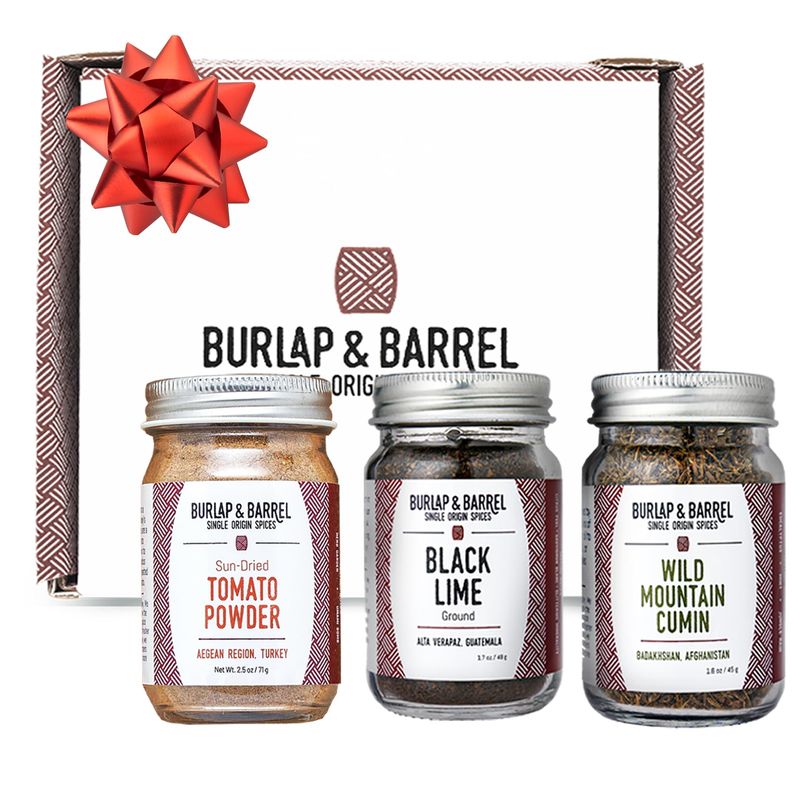 Burlap &amp; Barrel Taco Seasoning Single Origin Spice Set - As seen on Shark Tank! - Wild Mountain Cumin, Sun-Dried Tomato, Ground Black Lime - 3 Full Size in a Gift Box - Gift for Mom