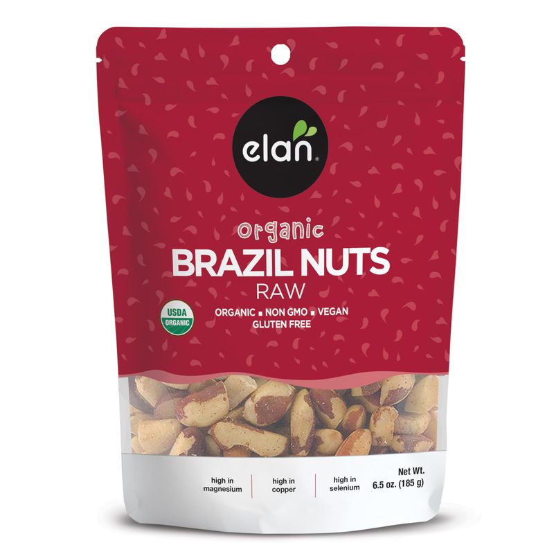 Elan Organic Raw Brazil Nuts, 6.5 oz, Whole Nuts, No Shell, Non-GMO, Vegan, Gluten-Free, Kosher, Healthy Snacks