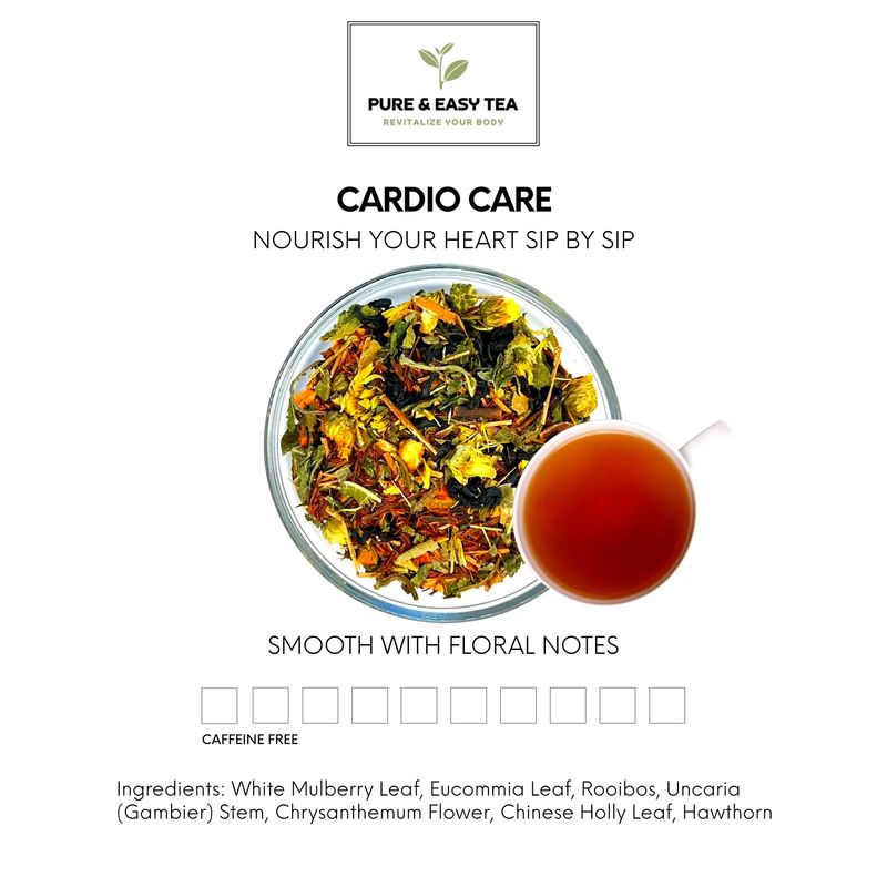 Pure And Easy Tea, Cardio Care, Supports Healthy Heart &amp; Blood Pressure, 100% Natural, Herbal Infusion, Wellness Tea, Caffeine-Free, Loose Leaf Tea Blend, 100g/3.54oz