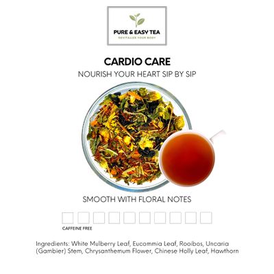 Pure And Easy Tea, Cardio Care, Supports Healthy Heart &amp; Blood Pressure, 100% Natural, Herbal Infusion, Wellness Tea, Caffeine-Free, Loose Leaf Tea Blend, 100g/3.54oz