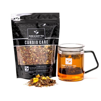 Pure And Easy Tea, Cardio Care, Supports Healthy Heart &amp; Blood Pressure, 100% Natural, Herbal Infusion, Wellness Tea, Caffeine-Free, Loose Leaf Tea Blend, 100g/3.54oz