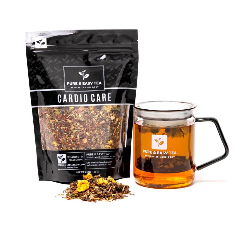 Pure And Easy Tea, Cardio Care, Supports Healthy Heart &amp; Blood Pressure, 100% Natural, Herbal Infusion, Wellness Tea, Caffeine-Free, Loose Leaf Tea Blend, 100g/3.54oz