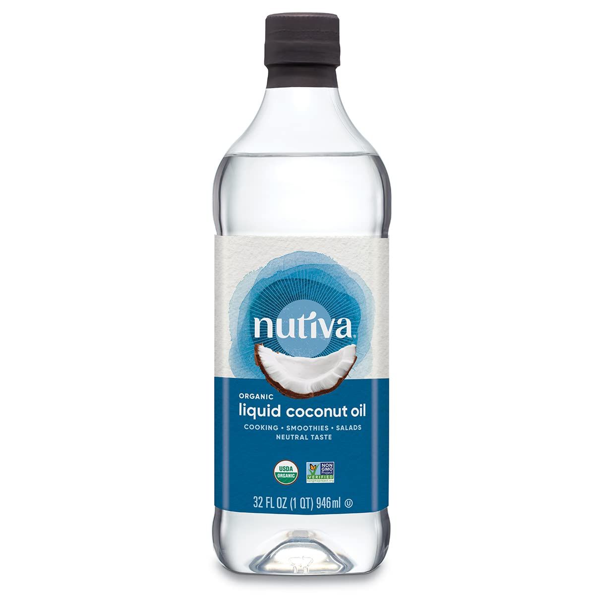 Nutiva Organic Liquid Fractionated Coconut Oil, 32 Oz, USDA Organic, Non-GMO, Non-BPA, Vegan, Keto, Paleo, Use for Cooking or Moisturizer for Skin, Massage and Hair